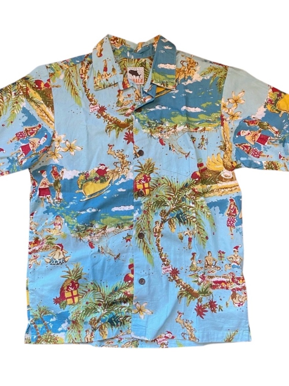 Rare EUC Kahala Brand Handcrafted in Hawaii Aloha Christmas Santa Shirt Youth S